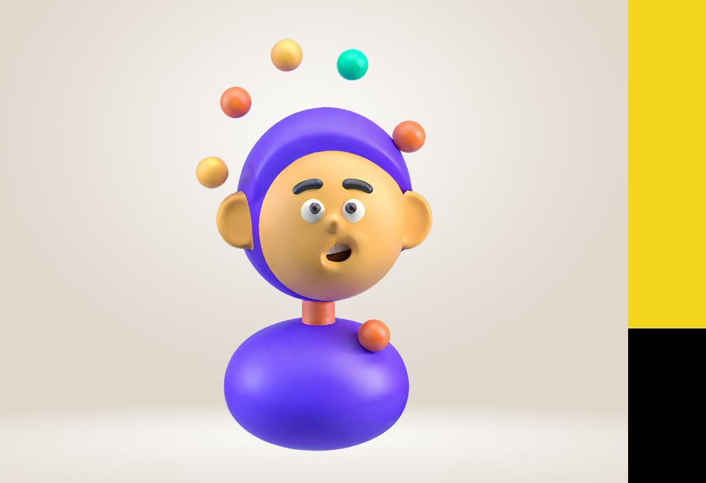 A person with floating balls around their head. Image for a resources page about things to think about before taking out a loan. 